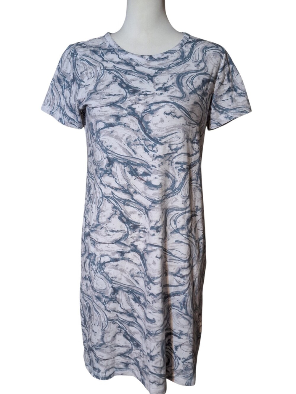 T by Talbots Small Marble Print Mini Shirt Dress Casual Stretch Beach Work